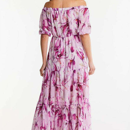 Elegant Flutter Sleeve Chiffon Maxi Dress with Elastic Waistband - Très Elite