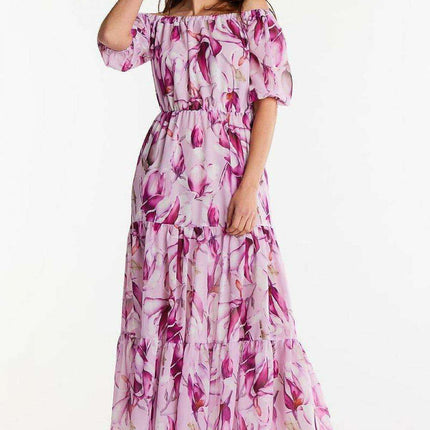 Elegant Flutter Sleeve Chiffon Maxi Dress with Elastic Waistband - Très Elite