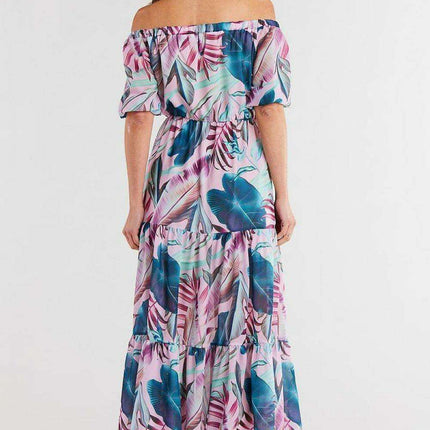 Elegant Flutter Sleeve Chiffon Maxi Dress with Elastic Waistband - Très Elite