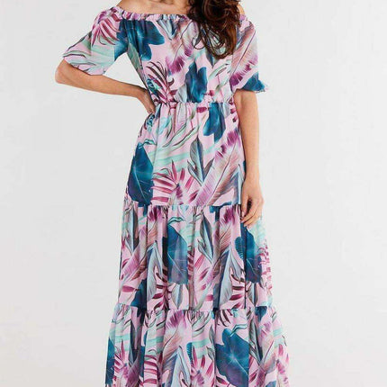 Elegant Flutter Sleeve Chiffon Maxi Dress with Elastic Waistband - Très Elite
