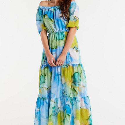 Elegant Flutter Sleeve Chiffon Maxi Dress with Elastic Waistband - Très Elite