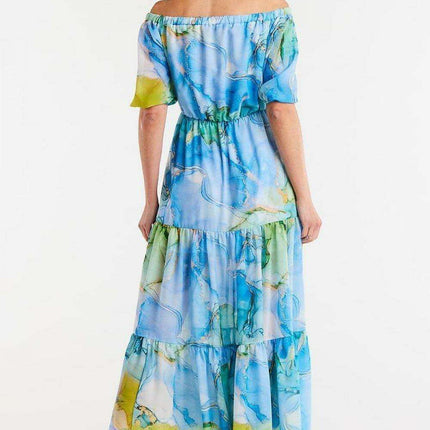 Elegant Flutter Sleeve Chiffon Maxi Dress with Elastic Waistband - Très Elite