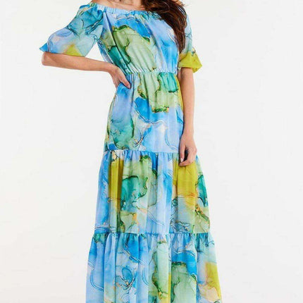Elegant Flutter Sleeve Chiffon Maxi Dress with Elastic Waistband - Très Elite