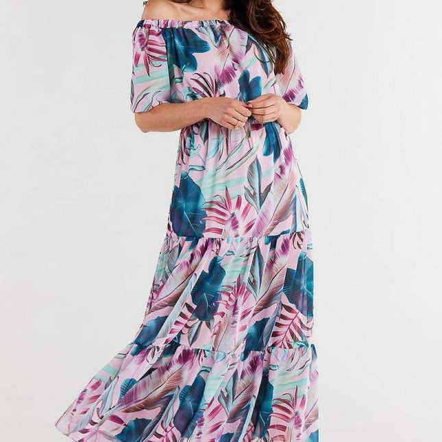 Elegant Flutter Sleeve Chiffon Maxi Dress with Elastic Waistband