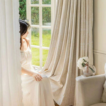 Elegant French Cream Apricot Chenille Blackout Drapes for Timeless Home Elegance- Très Elite- Très Elite