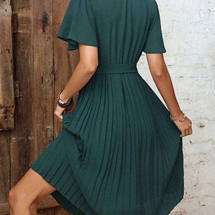 Elegant French-Inspired Pleated Dress for the Modern Woman
