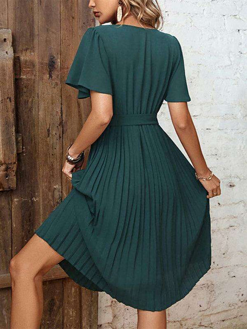Elegant French-Inspired Pleated Dress for the Modern Woman