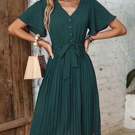Elegant French-Inspired Pleated Dress for the Modern Woman