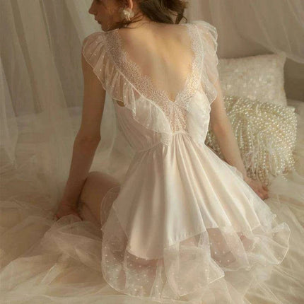 Elegant French Lace Chemise Nightgown for Women - Soft V-neck Sleepwear - Très Elite