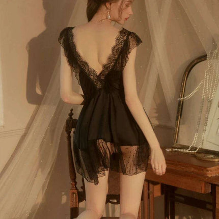 Elegant French Lace Chemise Nightgown for Women - Soft V-neck Sleepwear - Très Elite