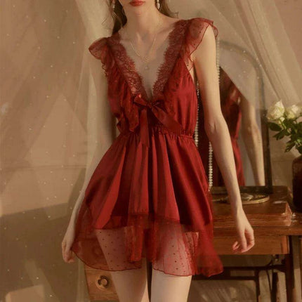Elegant French Lace Chemise Nightgown for Women - Soft V-neck Sleepwear - Très Elite