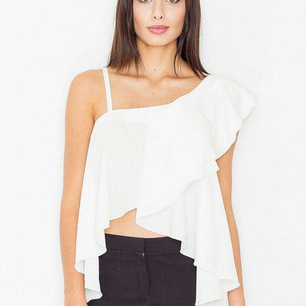 Elegant Frill Accented Silky Crop Top with Ruffled Hem - Très Elite
