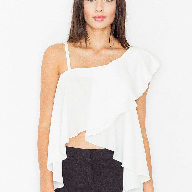 Elegant Frill Accented Silky Crop Top with Ruffled Hem