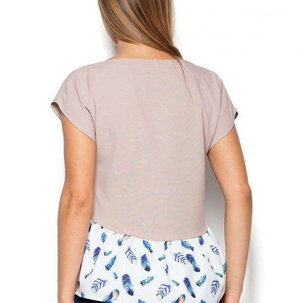 Elegant Frilled Basque Blouse with Stylish Pattern Accents - Très Elite
