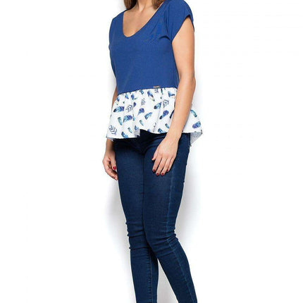Elegant Frilled Basque Blouse with Stylish Pattern Accents - Très Elite