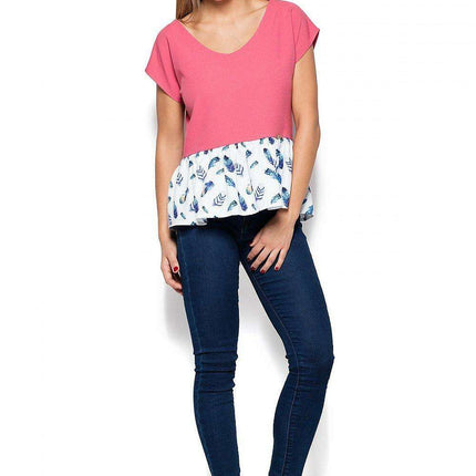 Elegant Frilled Basque Blouse with Stylish Pattern Accents - Très Elite