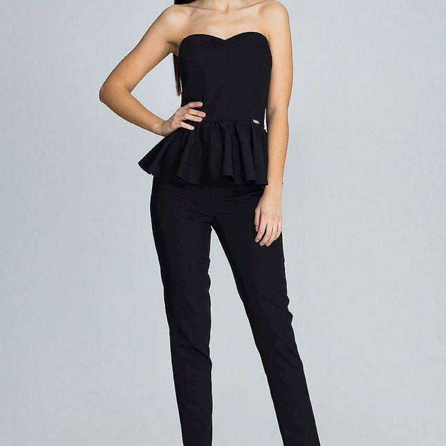 Elegant Frilled Corset with Tailored Trouser Ensemble