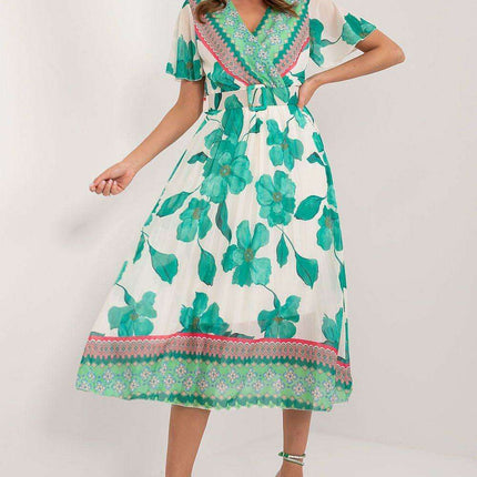 Elegant Frilled Sleeve Summer Dress With Chic Wrap Neckline - Très Elite
