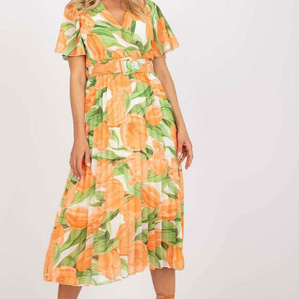 Elegant Frilled Sleeve Summer Dress With Chic Wrap Neckline - Très Elite