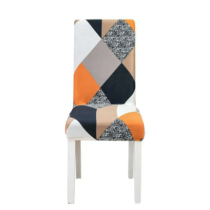 Elegant Geometric Blue-Grey Stretch Chair Covers for Stylish Dining Experiences..