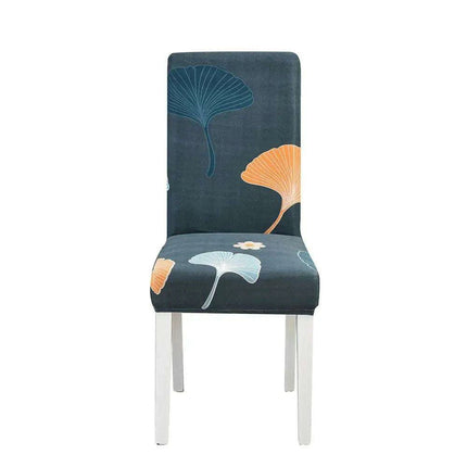 Elegant Geometric Blue-Grey Stretch Chair Covers for Stylish Dining Experiences..