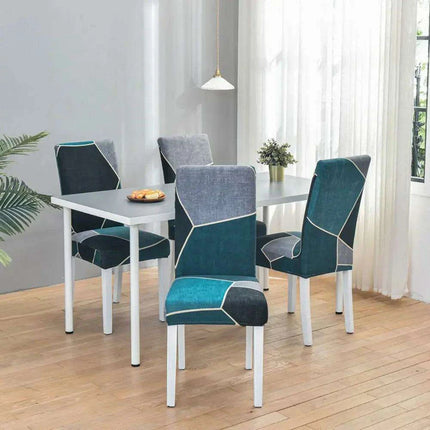 Elegant Geometric Blue-Grey Stretch Chair Covers for Stylish Dining Experiences - Très Elite