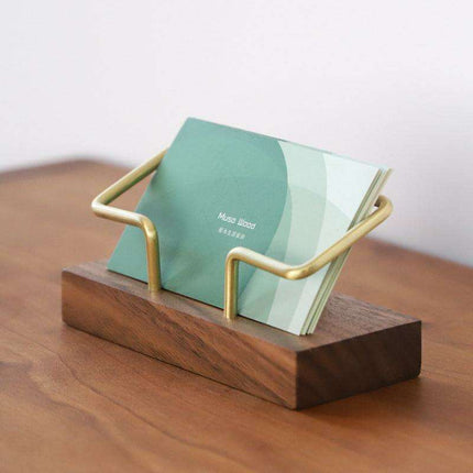 Elegant Geometric Business Card Holder in Black Walnut and Brass