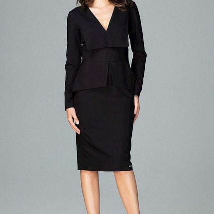 Elegant Geometric Midi Dress with Long Sleeves - Très Elite