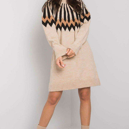 Elegant Geometric Turtleneck Knit Dress From Paris Couture