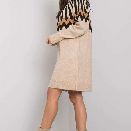 Elegant Geometric Turtleneck Knit Dress From Paris Couture