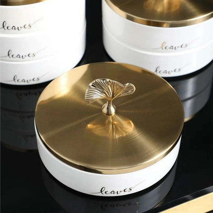 Elegant Ginkgo Leaf Ceramic Serving Tray with Stylish Metal Accents - Très Elite