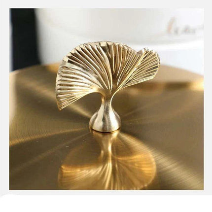 Elegant Ginkgo Leaf Ceramic Serving Tray with Stylish Metal Accents - Très Elite