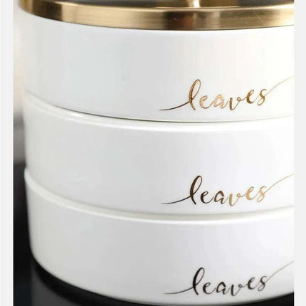 Elegant Ginkgo Leaf Ceramic Serving Tray with Stylish Metal Accents - Très Elite