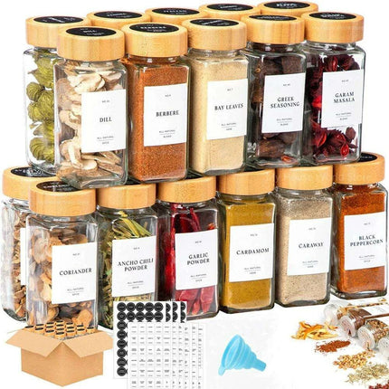 Elegant Glass Spice Jars with Bamboo Lids - 4oz Seasoning Containers for Organized Kitchen Storage - Très Elite