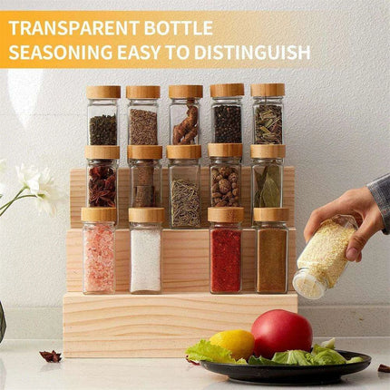 Elegant Glass Spice Jars with Bamboo Lids - 4oz Seasoning Containers for Organized Kitchen Storage - Très Elite
