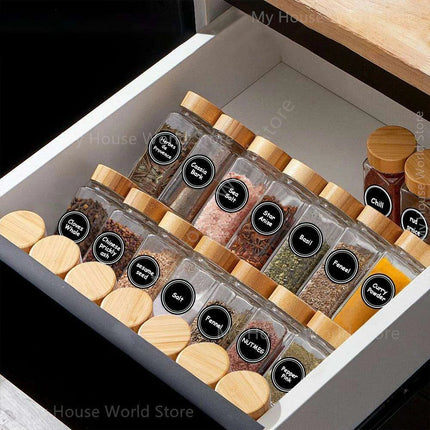 Elegant Glass Spice Jars with Bamboo Lids - 4oz Seasoning Containers for Organized Kitchen Storage - Très Elite