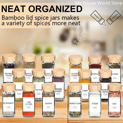 Elegant Glass Spice Jars with Bamboo Lids - 4oz Seasoning Containers for Organized Kitchen Storage - Très Elite