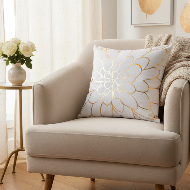 Elegant Gold Foil Decorative Pillow Cover - Chic 18x18 Inch Square Cushion Case