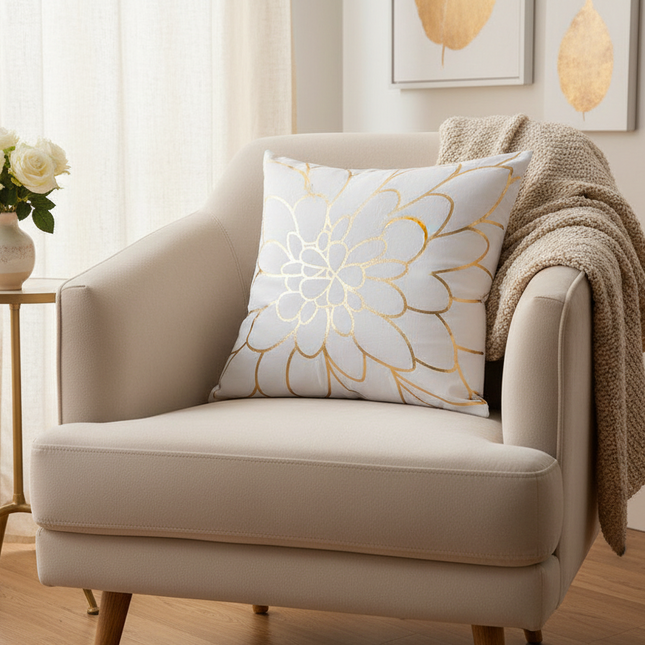 Elegant Gold Foil Decorative Pillow Cover - Chic 18x18 Inch Square Cushion Case