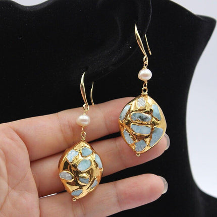 Elegant Gold-Plated Blue Larimar Bead Set: A Touch of Luxury for Your Jewelry Creations - Très Elite