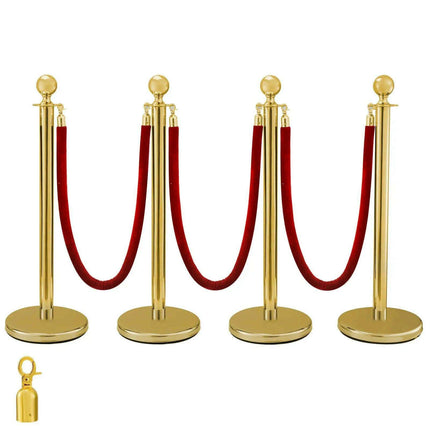 Elegant Gold Stainless Steel Stanchion Set with Red Velvet Rope & Secure Base for Event Management - Très Elite