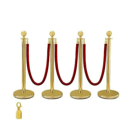 Elegant Gold Stainless Steel Stanchion Set with Red Velvet Rope & Secure Base for Event Management - Très Elite