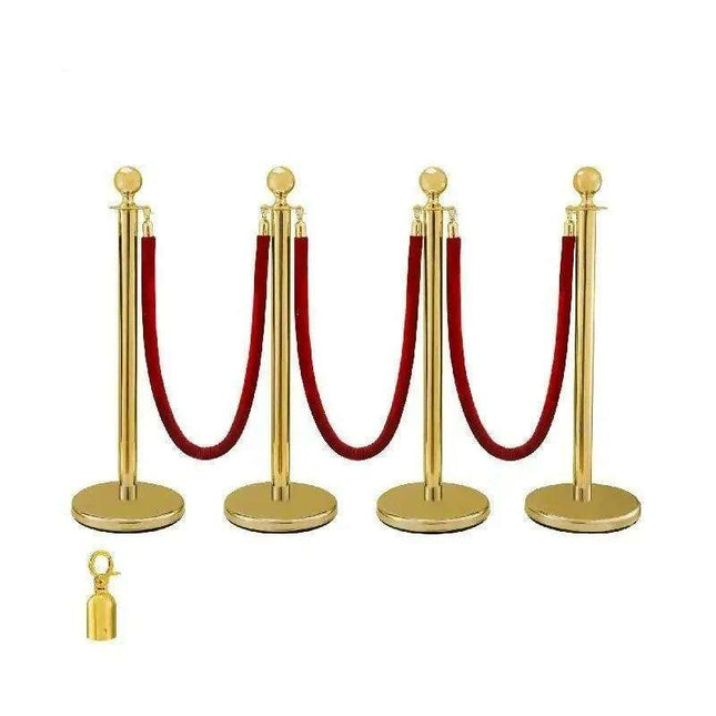 Elegant Gold Stainless Steel Stanchion Set with Red Velvet Rope & Secure Base for Event Management - Très Elite