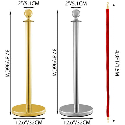 Elegant Gold Stainless Steel Stanchion Set with Red Velvet Rope & Secure Base for Event Management - Très Elite