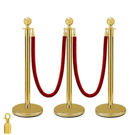 Elegant Gold Stainless Steel Stanchion Set with Red Velvet Rope & Secure Base for Event Management - Très Elite
