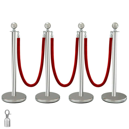 Elegant Gold Stainless Steel Stanchion Set with Red Velvet Rope & Secure Base for Event Management - Très Elite