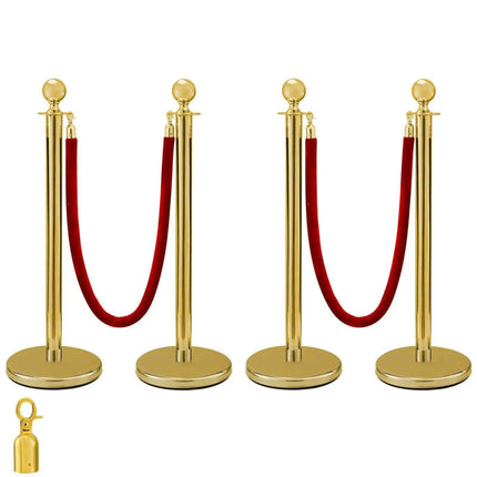 Elegant Gold Stainless Steel Stanchion Set with Red Velvet Rope & Secure Base for Event Management - Très Elite