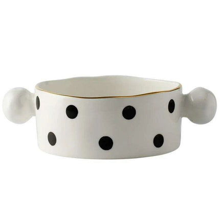 Elegant Gold-Trimmed Polka Dot Ceramic Dining Set for Sophisticated Entertaining - Très Elite