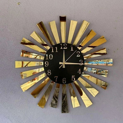 Elegant Gold and Silver Mirror Wall Clock with Wooden Layer and Piano Design - Très Elite