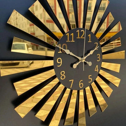 Elegant Gold and Silver Mirror Wall Clock with Wooden Layer and Piano Design- Très Elite- Très Elite